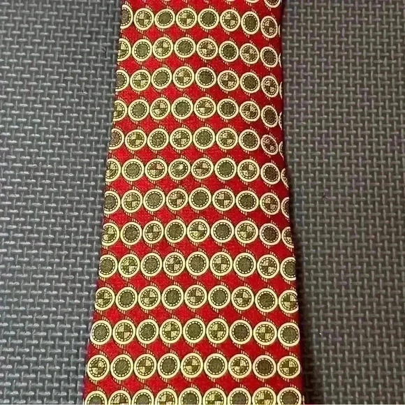 Valentino Silk Tie Red Brown Geometric 60” Handmade In Italy Necktie Work Casual - Picture 3 of 6
